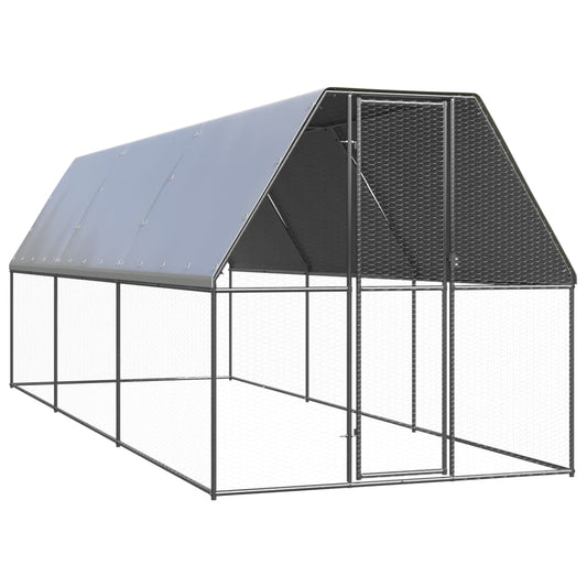 Chicken Cage Silver and Grey Galvanized Steel and Polyethylene