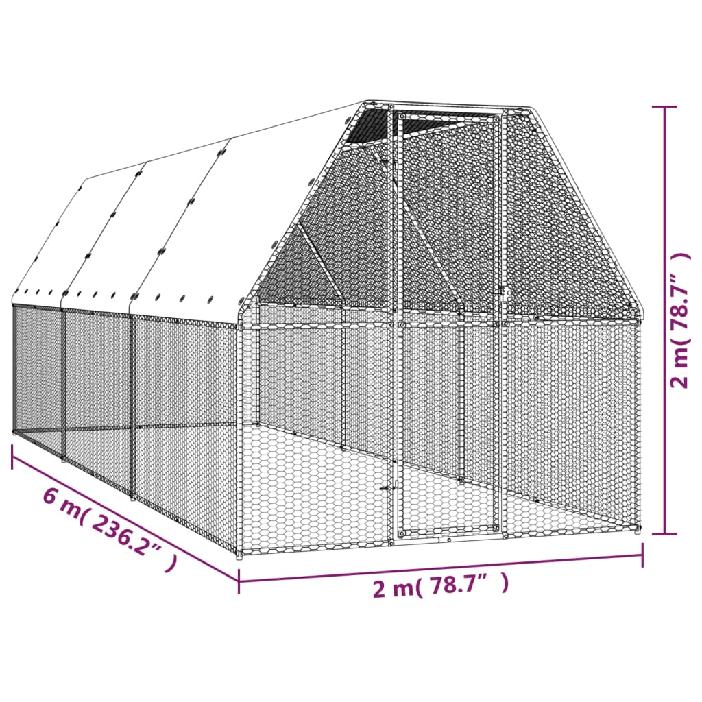 Chicken Cage Silver and Grey Galvanized Steel and Polyethylene