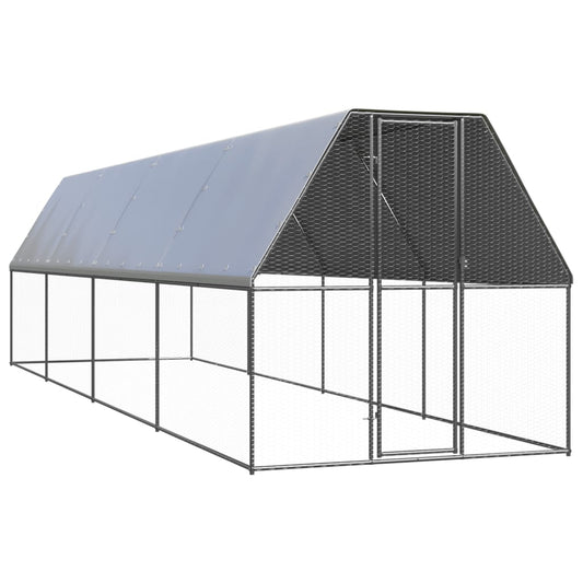 Chicken Cage Silver and Grey Galvanized Steel, Polyethylene Large