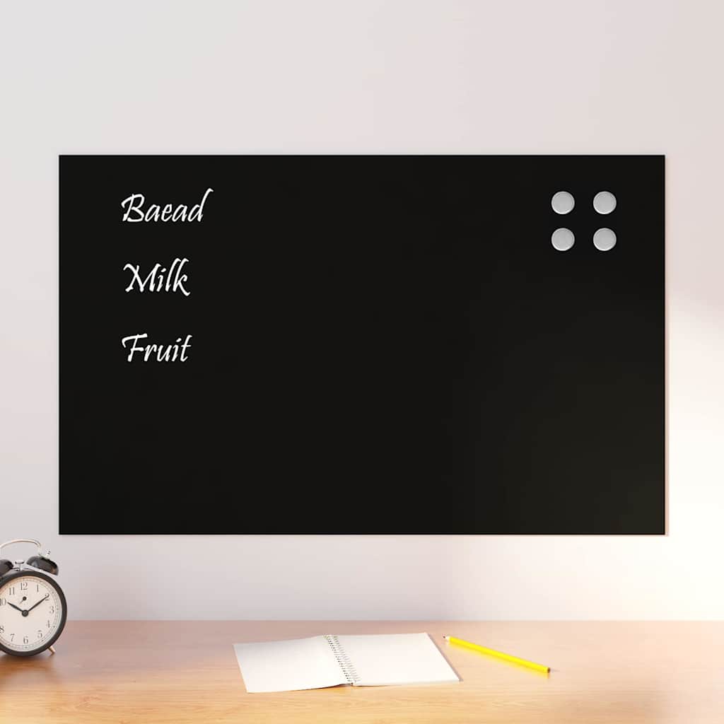 Wall-mounted Magnetic Board Black 31.5"x19.7" Tempered Glass