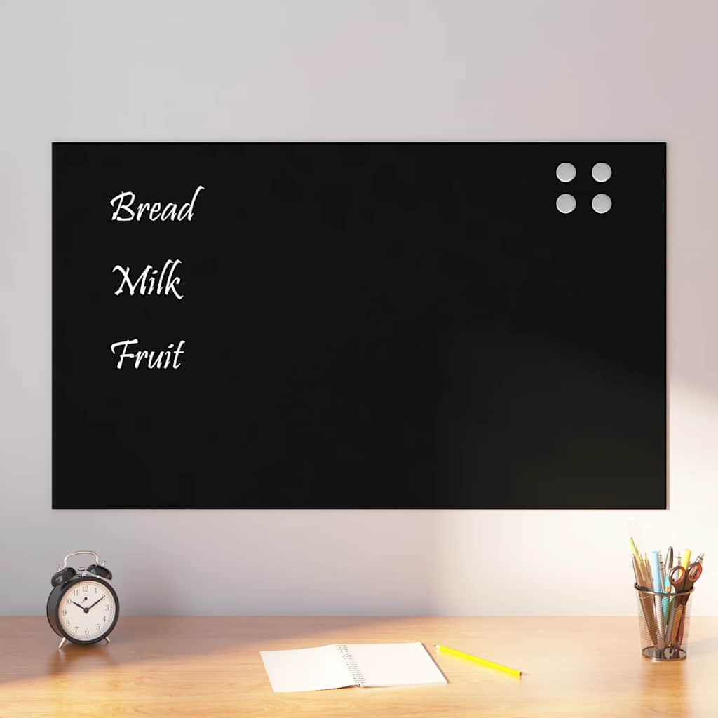Wall-mounted Magnetic Board Black 39.4"x23.6" Tempered Glass