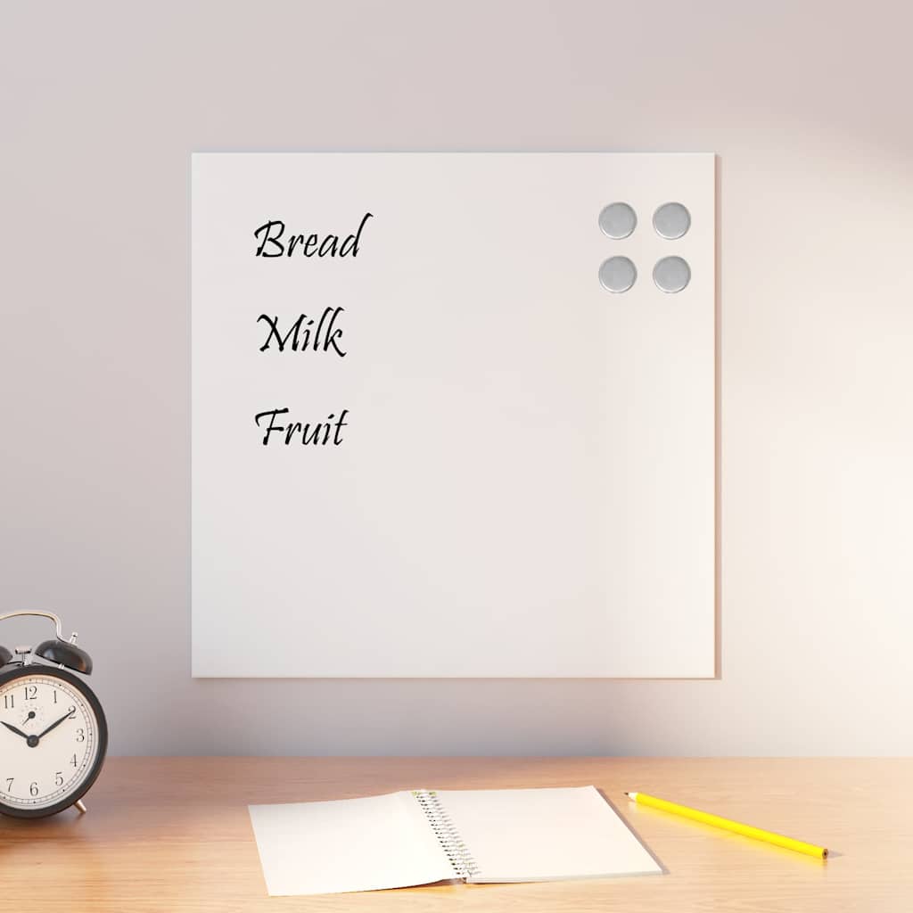 Wall-mounted Magnetic Board White 15.7"x15.7" Tempered Glass