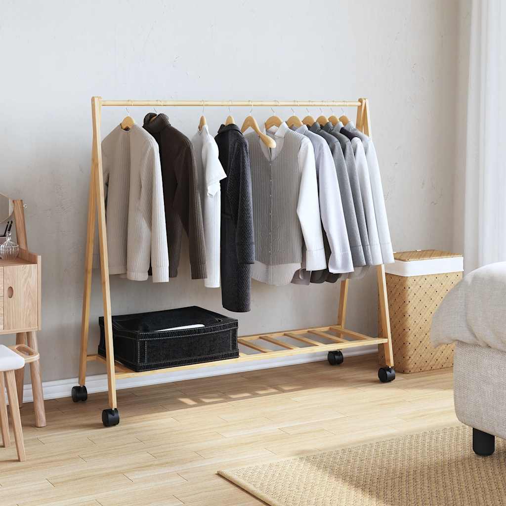 Clothes Rack with Shelves and Wheels 41.7"x13.4"x41.9" Bamboo