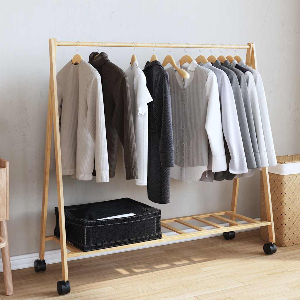 Clothes Rack with Shelves and Wheels 41.7"x13.4"x41.9" Bamboo