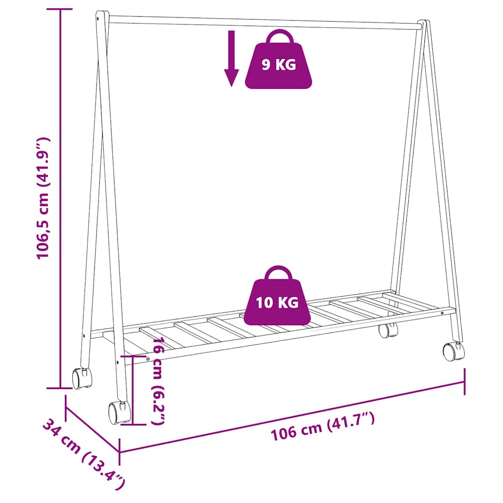 Clothes Rack with Shelves and Wheels 41.7"x13.4"x41.9" Bamboo