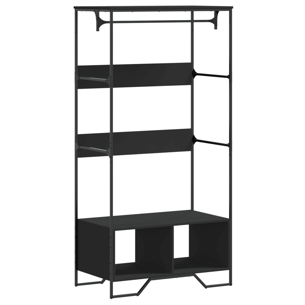 Wardrobe Black Engineered Wood, Metal Compact Wardrobe