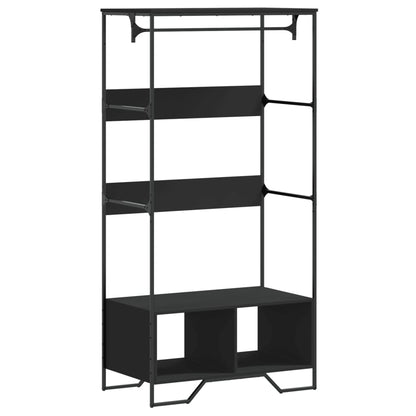 Wardrobe Black Engineered Wood, Metal Compact Wardrobe