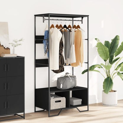 Wardrobe Black Engineered Wood, Metal Compact Wardrobe