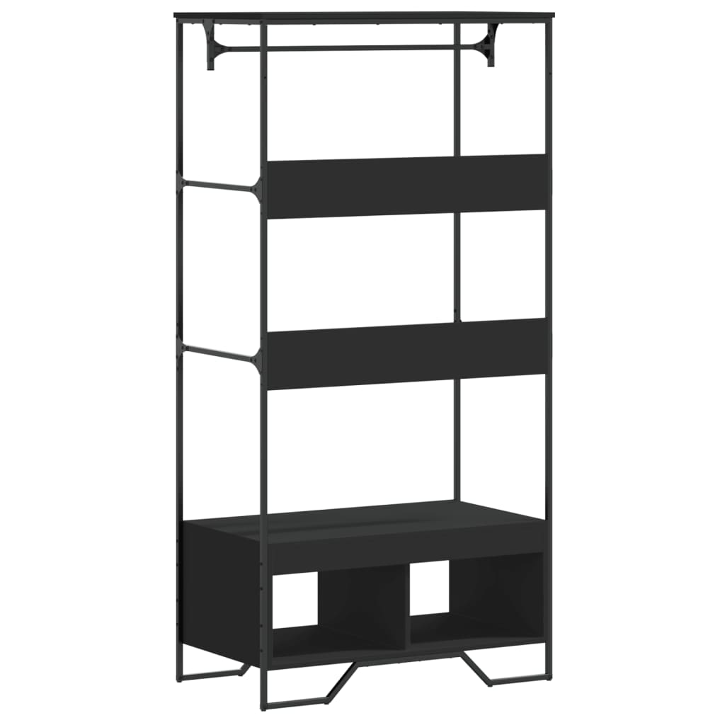 Wardrobe Black Engineered Wood, Metal Compact Wardrobe
