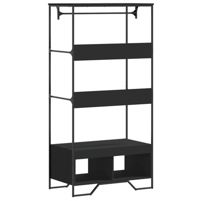 Wardrobe Black Engineered Wood, Metal Compact Wardrobe