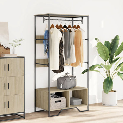 Wardrobe Sonoma Oak Engineered Wood, Metal Compact Wardrobe