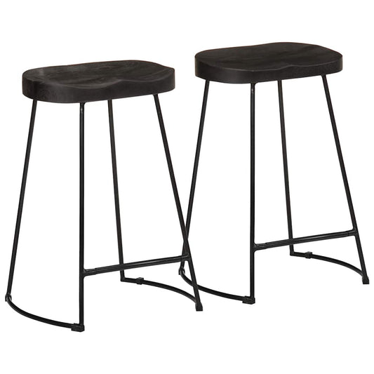 Bar Stool Set of 2 Black Solid Mango Wood, Iron Footrest