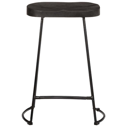Bar Stool Set of 2 Black Solid Mango Wood, Iron Footrest