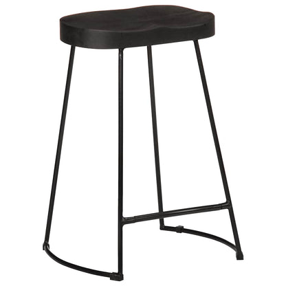 Bar Stool Set of 2 Black Solid Mango Wood, Iron Footrest
