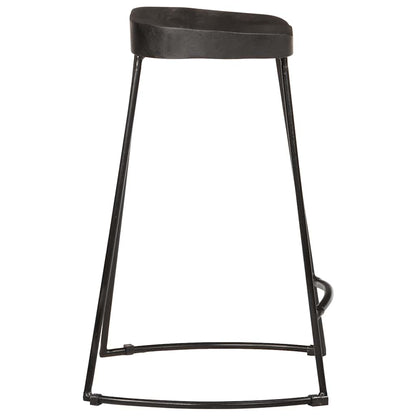 Bar Stool Set of 2 Black Solid Mango Wood, Iron Footrest
