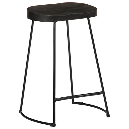 Bar Stool Set of 2 Black Solid Mango Wood, Iron Footrest