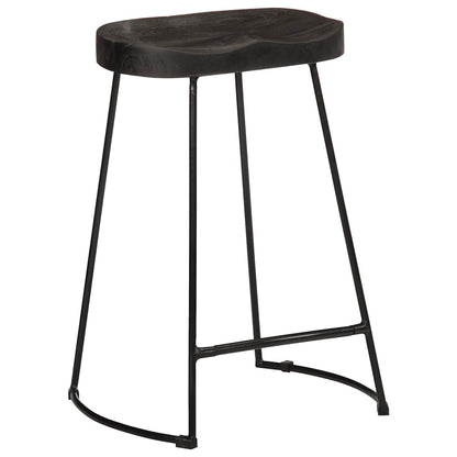 Bar Stool Set of 2 Black Solid Mango Wood, Iron Footrest