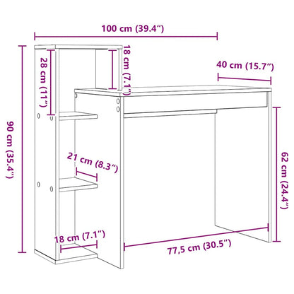 Desk with Shelf White 39.37 x 15.75 x 35.43 in Engineered Wood
