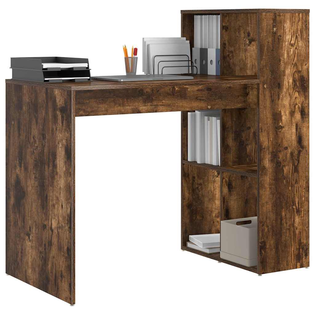 Desk with Shelf Smoked Oak 108 x 55 x 103.5 cm Engineered Wood