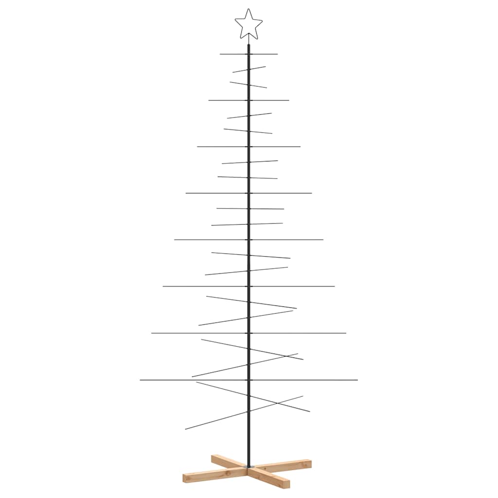 Metal Christmas Tree with Wooden Base Black 82.7"