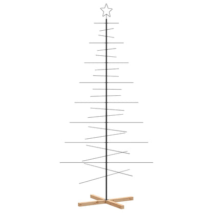 Metal Christmas Tree with Wooden Base Black 82.7"