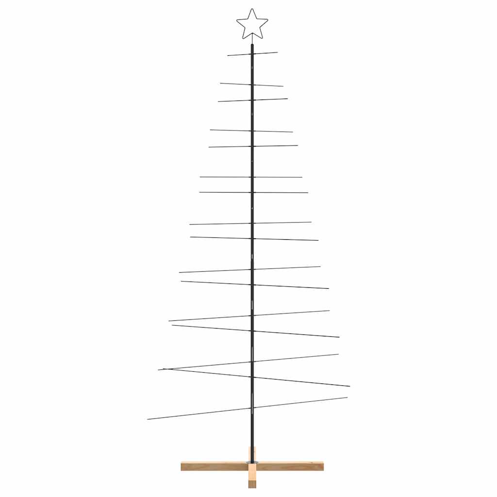 Metal Christmas Tree with Wooden Base Black 82.7"