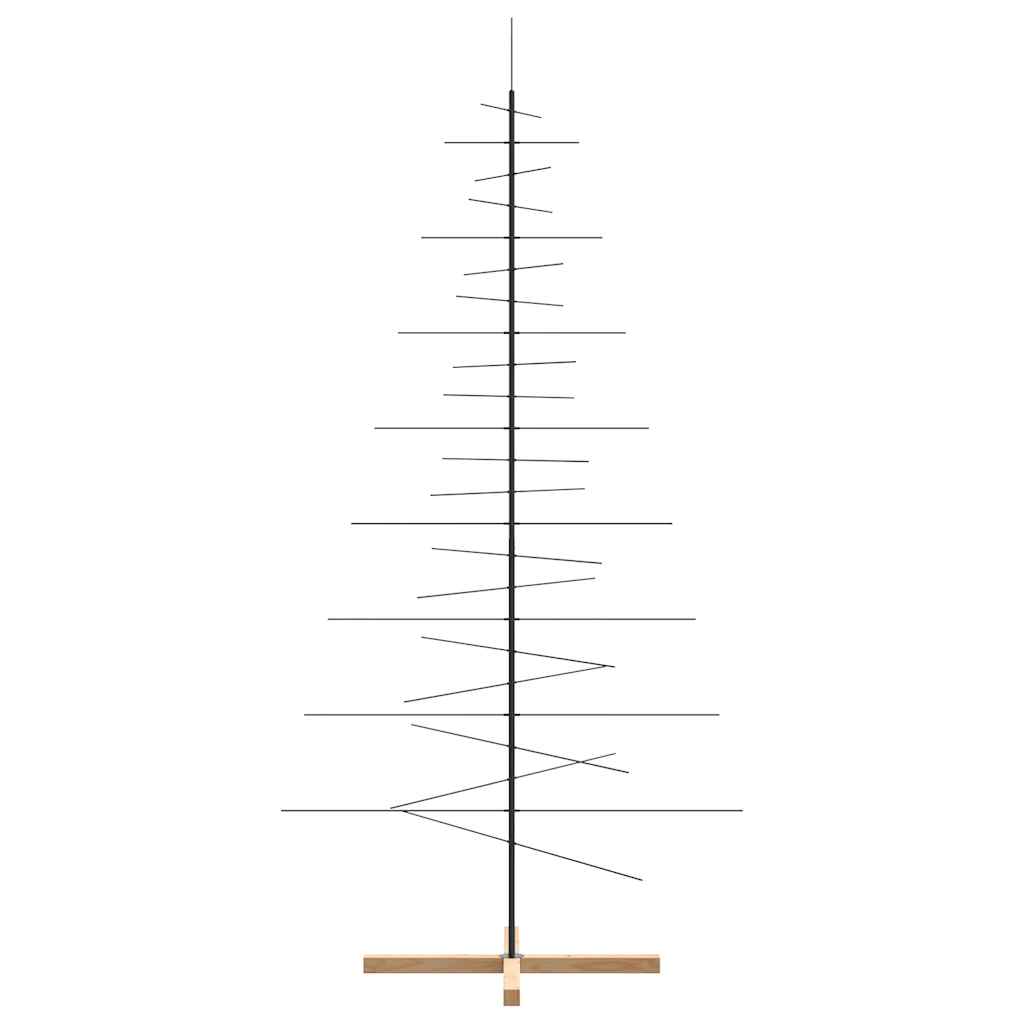 Metal Christmas Tree with Wooden Base Black 82.7"