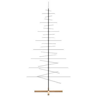 Metal Christmas Tree with Wooden Base Black 82.7"