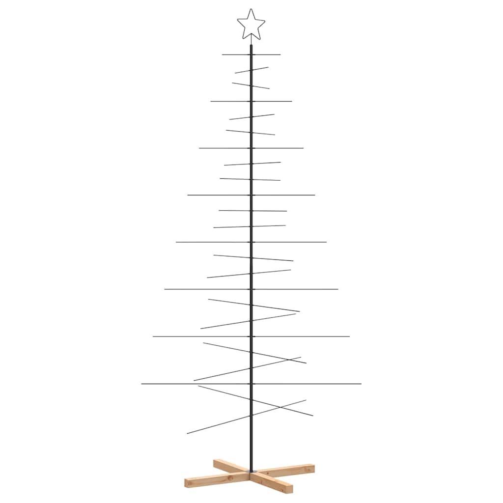 Metal Christmas Tree with Wooden Base Black 82.7"