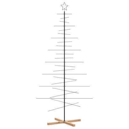 Metal Christmas Tree with Wooden Base Black 82.7"