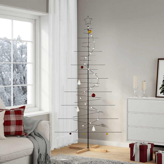 Metal Christmas Tree with Wooden Base Black 82.7"