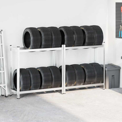 2-Layer Tyre Shelves 2 pcs Silver 43.3x15.7x42.9" Steel