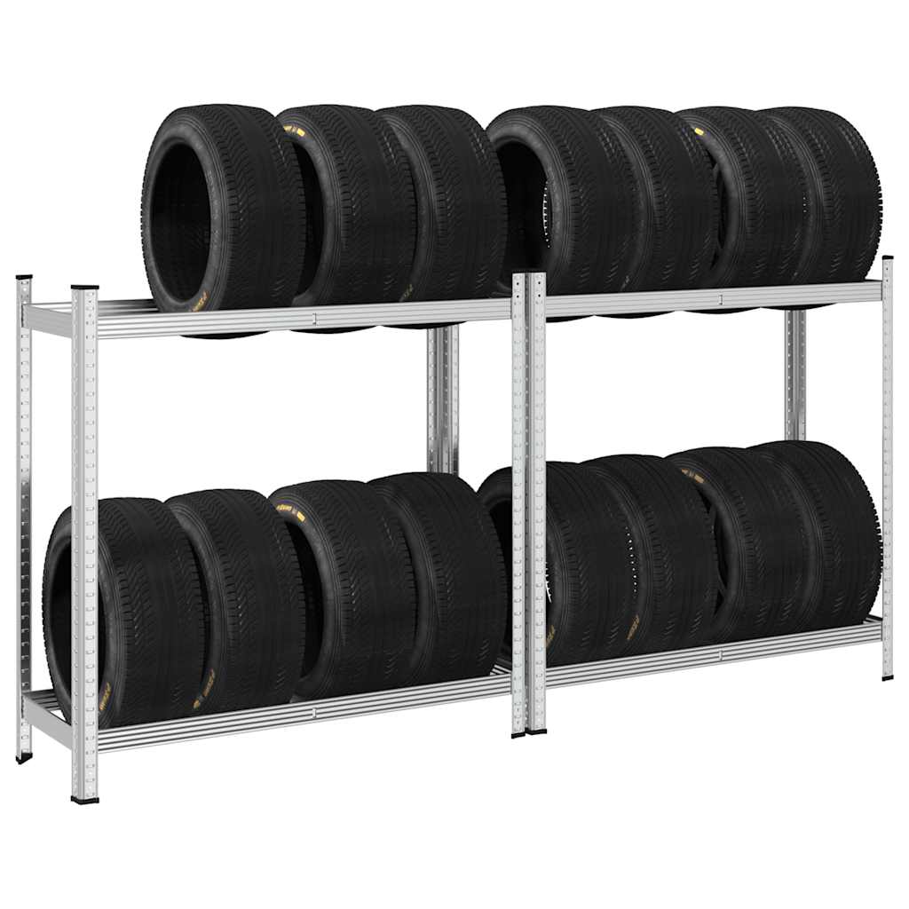 2-Layer Tyre Shelves 2 pcs Silver 43.3x15.7x42.9" Steel