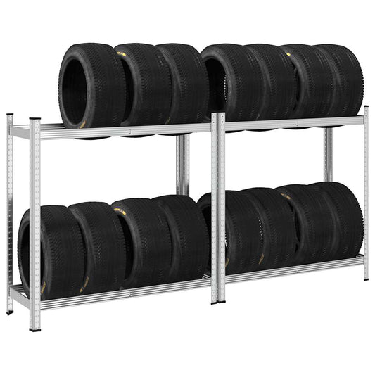 2-Layer Tyre Shelves 2 pcs Silver 43.3x15.7x42.9" Steel