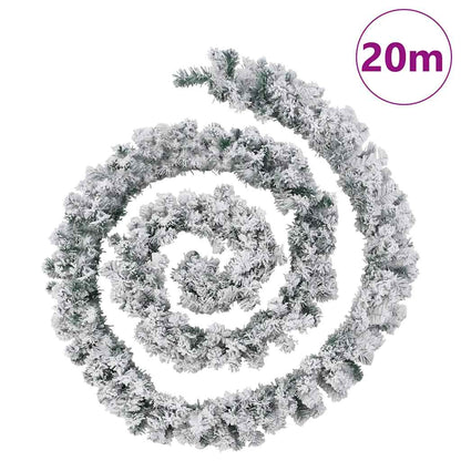 Christmas Garland Green with flocked white snow PVC 65.6 ft