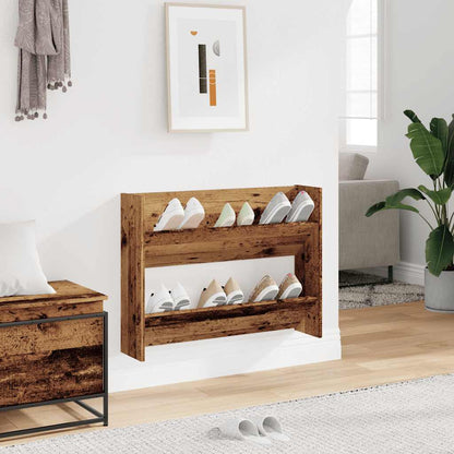 Wall Shoe Cabinet Rustic Wood Engineered Wood Compact