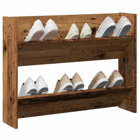 Wall Shoe Cabinet Rustic Wood Engineered Wood Compact