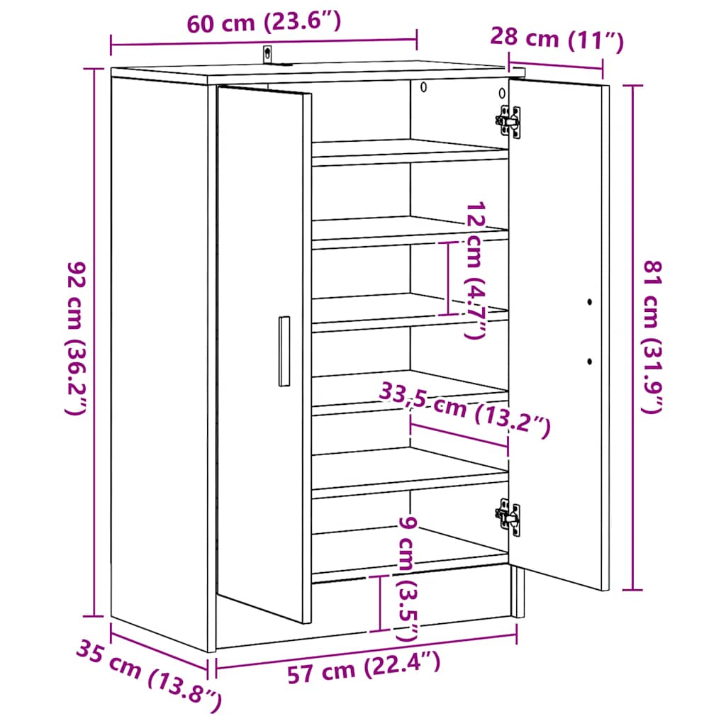 Shoe Cabinet Artisan Oak Engineered Wood 23.6 x 13.8 x 36.2 in