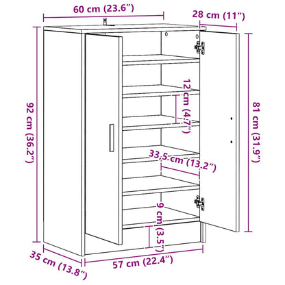 Shoe Cabinet Artisan Oak Engineered Wood 23.6 x 13.8 x 36.2 in
