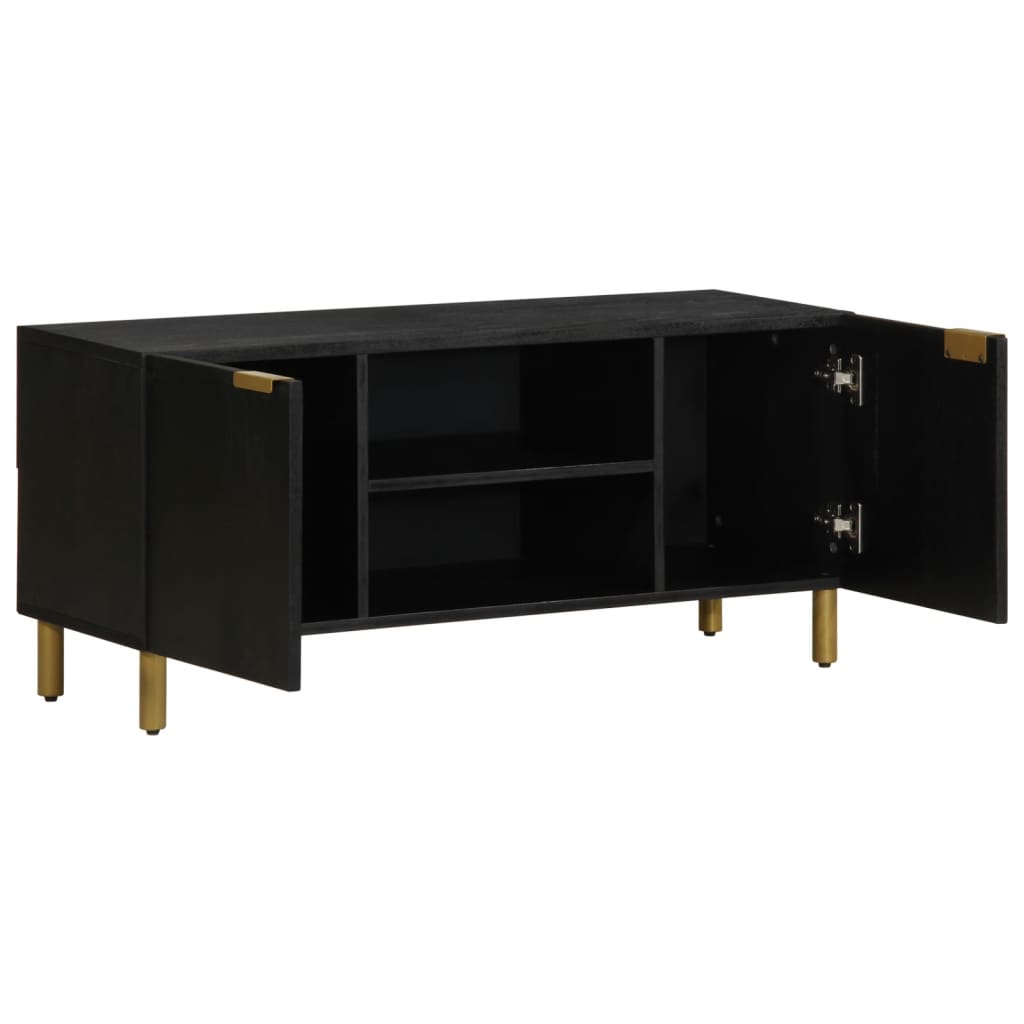 TV Cabinet Black Engineered wood, Solid mango wood, Brass