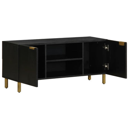 TV Cabinet Black Engineered wood, Solid mango wood, Brass