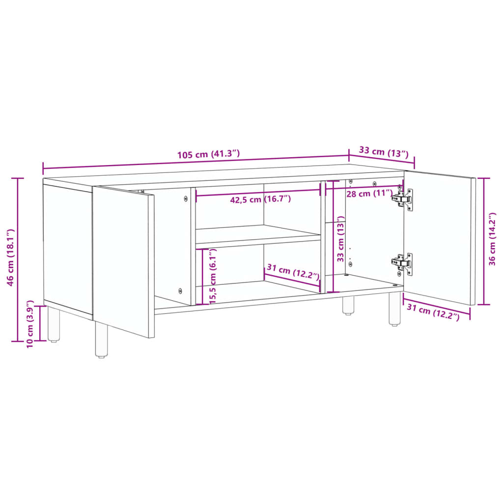 TV Cabinet Black Engineered wood, Solid mango wood, Brass