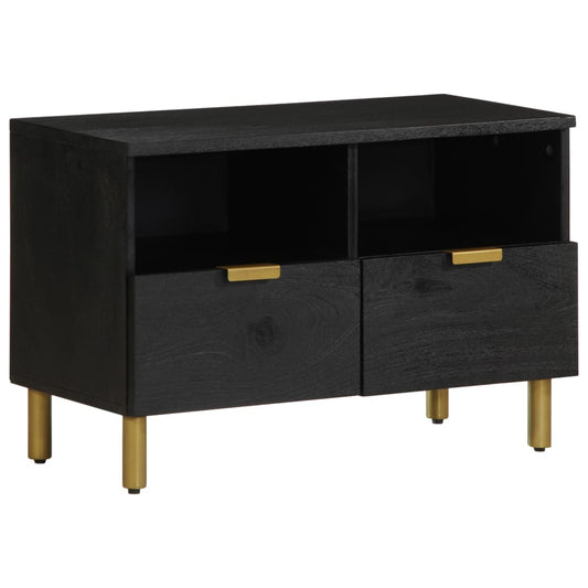 TV Cabinet Black Engineered wood, solid mango wood, brass Small