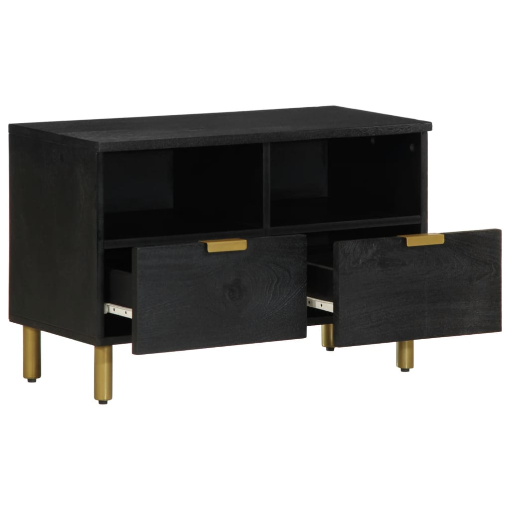 TV Cabinet Black Engineered wood, solid mango wood, brass Small