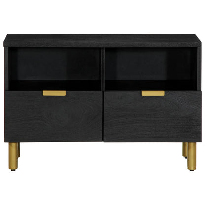 TV Cabinet Black Engineered wood, solid mango wood, brass Small