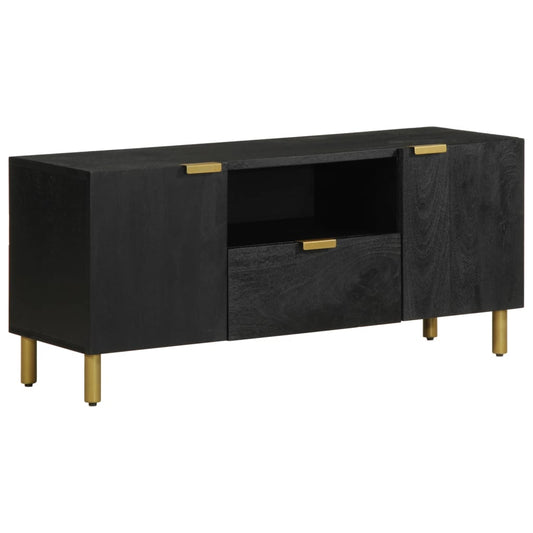 TV Cabinet Black Engineered wood, Solid mango wood, Brass Small