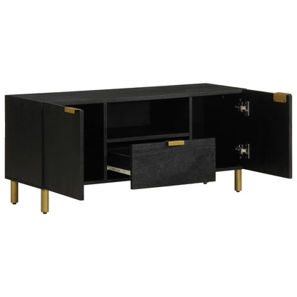 TV Cabinet Black Engineered wood, Solid mango wood, Brass Small