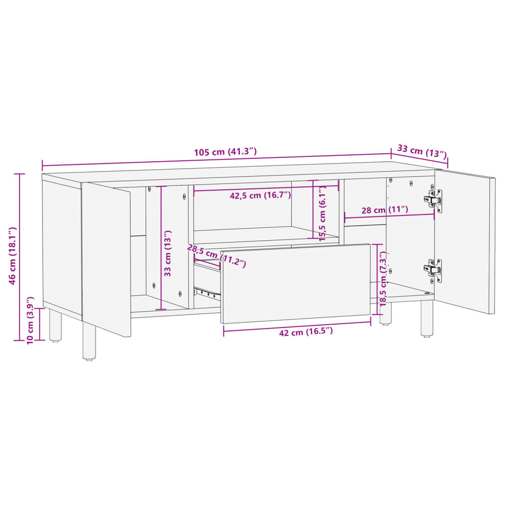 TV Cabinet Black Engineered wood, Solid mango wood, Brass Small
