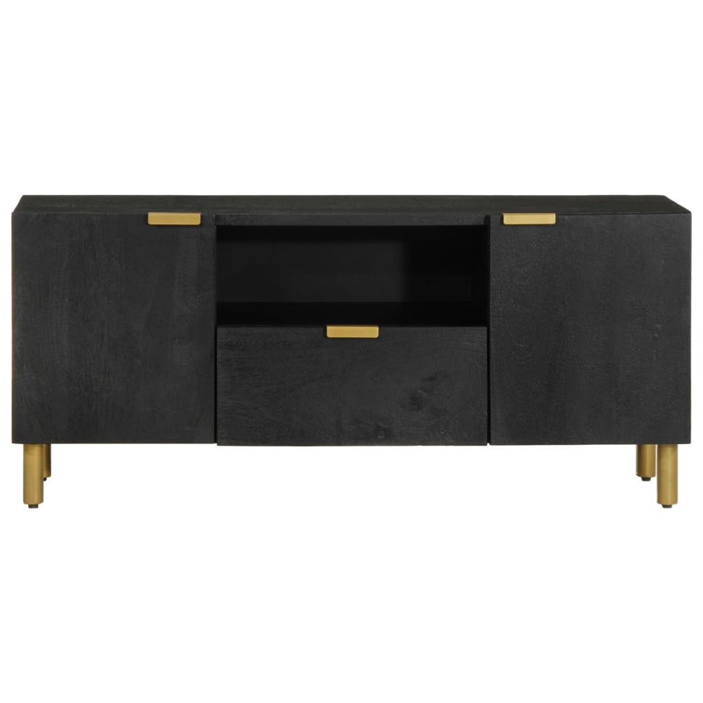 TV Cabinet Black Engineered wood, Solid mango wood, Brass Small