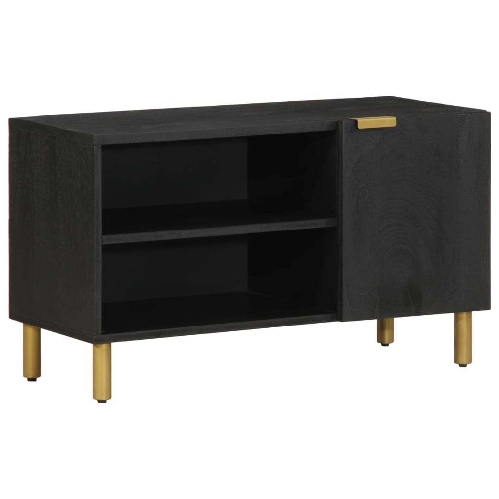 TV Cabinet Black Engineered wood, solid mango wood, brass Small